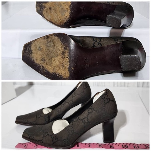 Authentic Gucci Vintage GG Square Toe Pumps Thick Heels Brown Size 36C - Picture 14 of 15